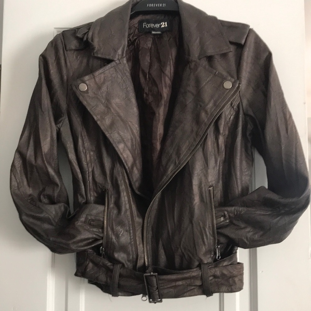 Dark Brown, Faux leather forever 21 Jacket